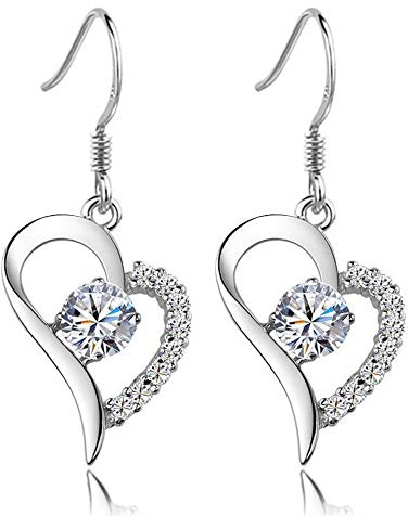 Kim Johanson Damen Ohrringe *Jolie* in Silber aus Edelstahl Herz mit Zirkonia Steinchen besetzt Ohrhänger inkl. Schmuckbeutel