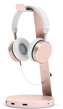 Satechi Aluminium USB-Kopfhörerständer mit 3 USB 3.0-Anschlüssen und 3,5 mm AUX-Anschluss - Universal Fit - Kompatibel mit Satechi, Bose, Sony, Beats, JBL, Panasonic, AKG (V1, Rose Gold)