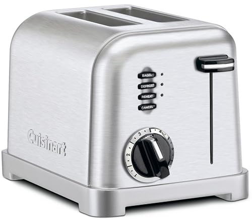 Cuisinart CPT-160P1 Metal Classic 2-Slice Toaster, Brushed Stainless Steel, 6 Shade Settings, 1.5 Wide Slots for Bagels & Bread, Defrost/Reheat Functions, Extra-Lift Lever, Slide-Out Crumb Tray