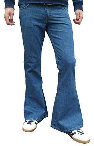 herren denim glocken unterseite vintage stil retro jeans medium stonewashed blau Alle größen - Herren, Stein Wash Hellblau, 36W x 34L