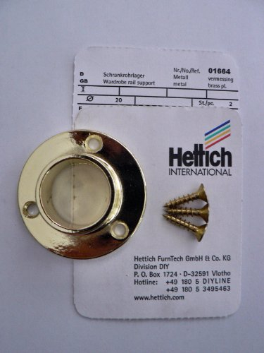 Hettich Schrankrohrlager mit Schrauben, rund, vermessingt, Rohr-Ø 20 mm, 2 Stück, Artikelnr. 1664