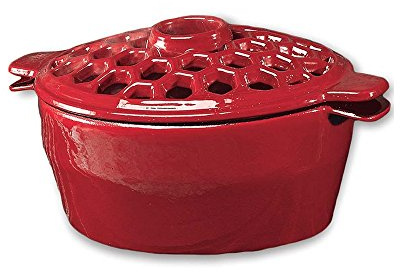 Plow & Hearth Lattice Wood Stove Steamer | Cast Iron Fireplace Humidifier | Red | Rust Resistant | Functional Kettle Alternative | 1.5 QT Capacity