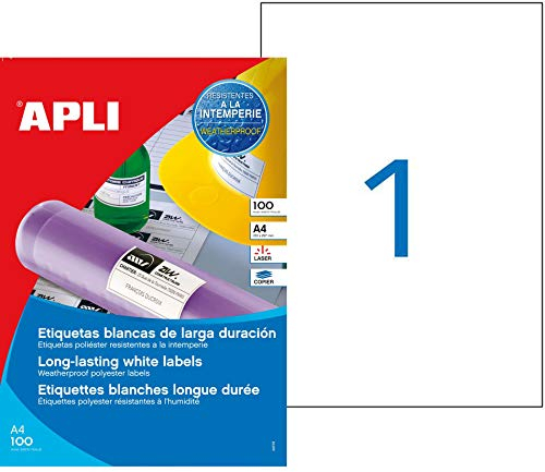 agipa 101168 Wetterfeste Folien-Etiketten, 210 x 297 mm, weiß