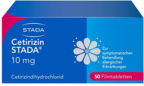 Cetirizin STADA 10 mg; schnell & zuverlässig bei Allergie; zur symptomatischen Behandlung allergischer Erkrankungen wie Heuschnupfen; lindert allergische Nasen- und Augensymptome, 50 Stück