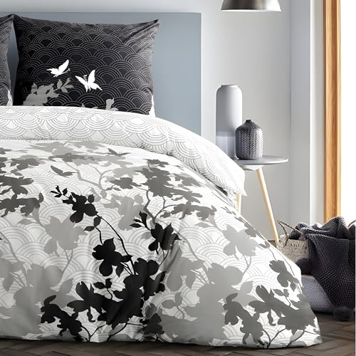 etérea Renforcé Bettwäsche Japan Schmetterlinge Grayish 200x220 cm + 2Stk 80x80 cm