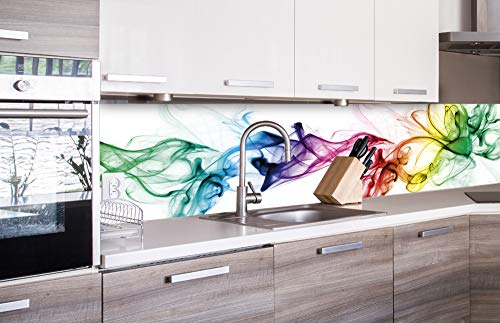 Pellicola autoadesiva per la parete della cucina; tema: Fumo, pellicola decorativa, paraschizzi per la cucina, di altissima qualità, Plastica, multicolore, 260 cm x 60 cm