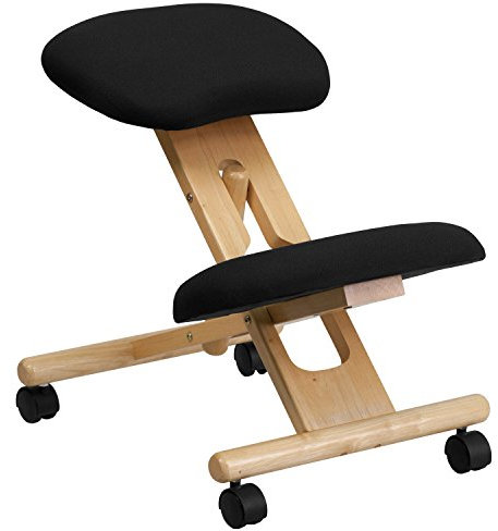 Flash Furniture Kniestuhl aus Holz mit Polster – Ergonomischer Schreibtischstuhl mit gepolsterter Sitzfläche und Kniestütze – Perfekt für Home Office oder Büro – Schwarz