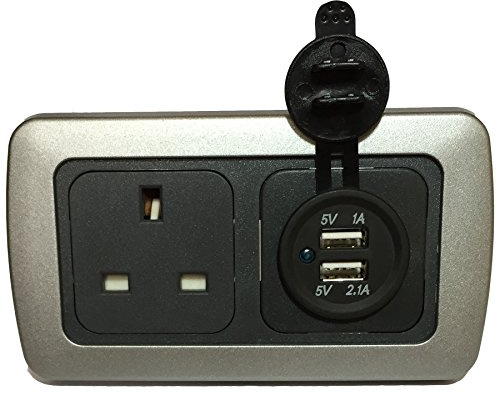 CBE Twin USB & 240v Socket with Silver 'Flatline' surround & frame