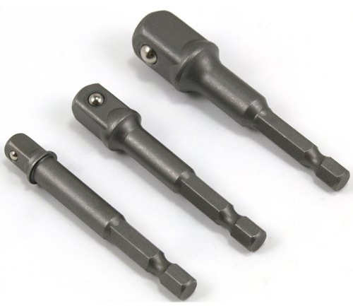 3 x Adapter Set, Spanner Insert, Socket Adapter for Cordless Screwdrivers or Drills, Square Socket, for 1/4 Inch / 3/8 Inch / 1/2 Inch Socket / Sockets