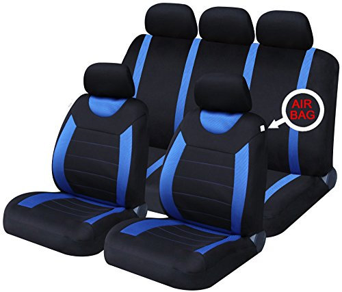 Xtremeauto Full Set of Protective Stylish Seat Covers, Sticker Included, Blue Black