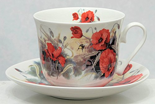 Roy Kirkham Jumbo Breakfast Cup and Saucer in Poppy Design - 01243 by Roy Kirkham
