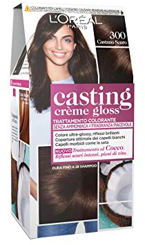 L'Oréal Paris Casting Creme Gloss, tratamiento colorante para el cabello, sin amoniaco para una fragancia agradable. Castano Scuro 300