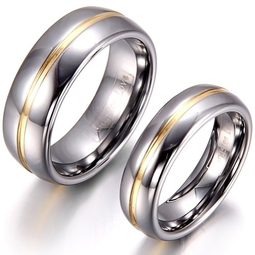 JewelryWe Schmuck 1 Paar Wolfram Wolframcarbid Gold Rille in der Mitte Partnerringe Freundschaftsringe Eheringe Trauringe Verlobungsringe Band, Silber