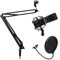 Auna Studio Mikrofon Set mit USB-Kondensator-Mikrofon, Mikrofonarm-Mikrofonstativ & Pop-Schutz (16mm Elektretmikrofonkapsel, inkl. Mikrofonspinne, Tisch-Halterung mit Mikrofonklemme) schwarz