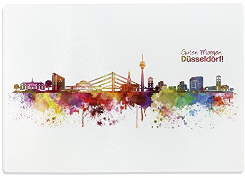 WANDKINGS Glasschneidebrett „Düsseldorf“ - Glasschneideplatte, Schneidebrett aus Glas, Frühstücksbrettchen