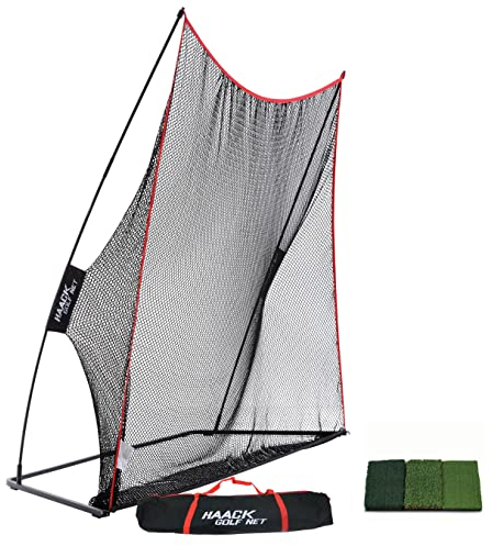 Rukket 3pc Golf Net Bundle, 10x7ft Haack Golf Hitting Net, Tri Turf Mat & Carry Bag, Practice Driving Indoor and Outdoor, Golfing at Home Swing Training Aids by SEC Coach Chris Haack