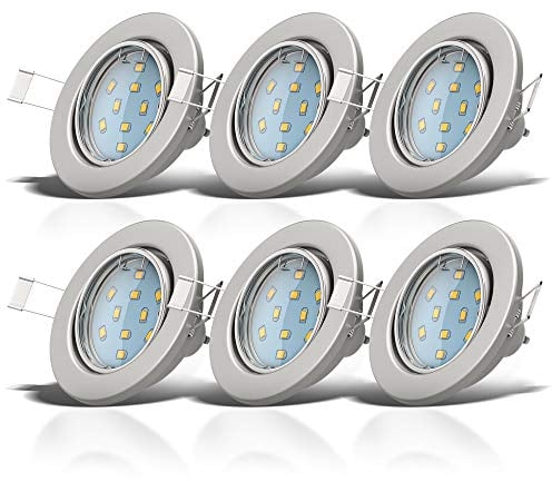 B.K.Licht - 6er Set LED Einbaustrahler 230V schwenkbar, warmweiße Lichtfarbe, Lochmass 68mm, LED Spot, Deckenspots, Spots, Einbauleuchten, Einbauspots, Deckenstrahler, 86x70 mm, Matt-Nickel