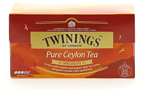 Twinings, Pure Ceylon Tea, Tè Nero Selezionato, Gusto Morbido e Raffinato, con Caffeina, Infusi e Tisane, 1 Confezione da 25 Filtri