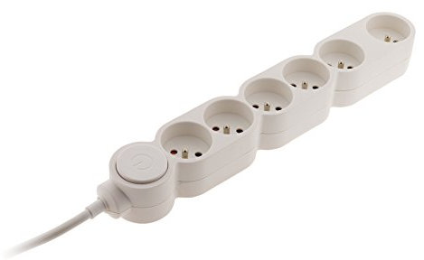 Bloc Home 6 prises 16A 2P+T avec interrupteur Blanc - câble HO5VV-F 3G1 1,5m - équipé d'une fiche parafoudre