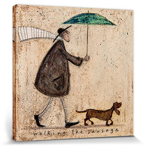 1art1 Sam Toft Poster Gassi Mit Dackel Bilder Leinwand-Bild Auf Keilrahmen | XXL-Wandbild Poster Kunstdruck Als Leinwandbild 40x40 cm