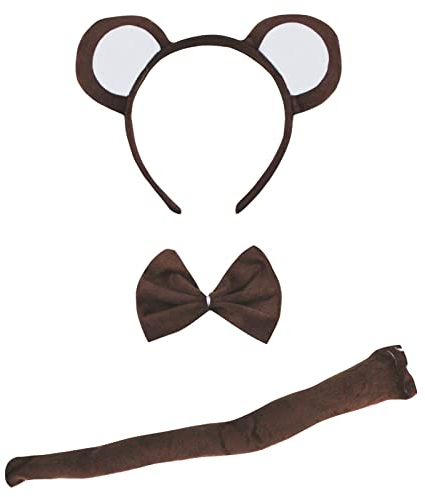 Petitebelle Brown Monkey Headband Bowtie Tail 3pc Costume for Children (Braun)