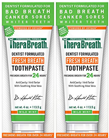 TheraBreath Fresh Breath Toothpaste, Mild Mint Flavor, Dentist Formulated, Anticavity Fluoride Formula with Aloe Vera, Long-Lasting 12-Hour Freshness, 4 oz (Pack of 2)