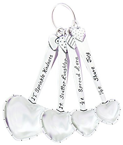 Heart Shaped Pewter Measuring Spoons Set of 4 Kindness Laughter Love Joy