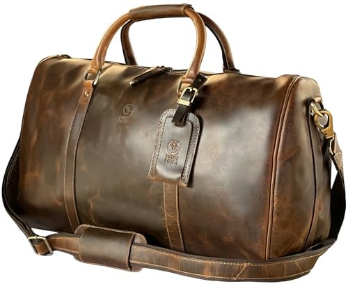 Leder Reisetasche Herren - Weekender Sport Travel Umhängetaschen Flugzeug Handgepäck Männer Duffle Bag (Gross)