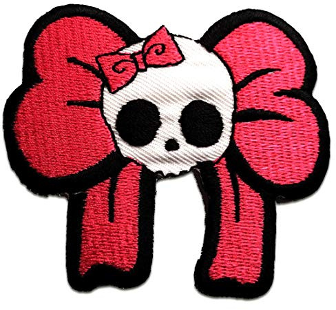 Catch the Patch Totenkopf Biker Skelett Punk Emo - (Größe: 7,5 x 6,8 cm) – Stickpatch – Ideal für Kutte, Rockerjacke, Jeansweste, Kleidung & Accessoires – Robuster Patch für Erwachsene