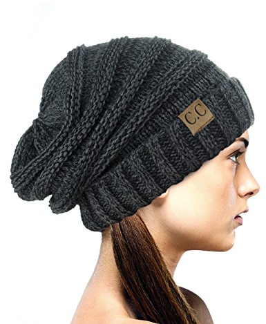 NYFASHION101 Lose bauschige Winter Strickmütze Beanie - Schwarz/Grau Mix