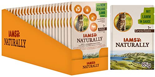 Iams Naturally Katze Lamm (Nassfutter für Erwachsene Katzen mit Lamm in Sauce), 24 x 85 g Frischebeutel, 1er Pack (1 x 2.04 kg)