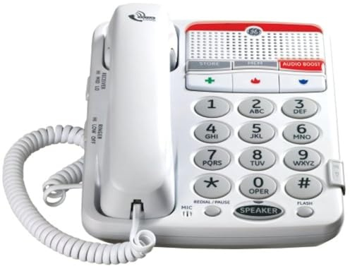 GE 29568GE1 Dect 6.0 Corded Big Button Phone for Mild Hearing Loss (White)