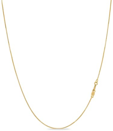 KEZEF 18ct Gold Plated Sterling Silver Italian Box Chain Necklace for Women, Girls and Men | Thin and Strong 0.7mm Solid 925 Silver Necklace with Spring Ring Clasp - 14 Inches | 35cm