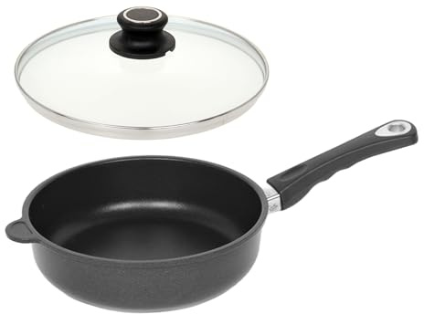 Lotus Gusspfanne - Hochrandpfanne Ø 24cm, Bodenmaß 18,5cm, Höhe 7,5cm, Deckelmaß 24cm (24 cm, mit Glasdeckel)