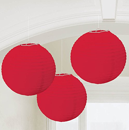 Amscan 24055-40-55 Lanterns Round Apple Red- 3 Pack