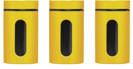 Premier Housewares Storage Biscuit Tin for Biscuit Jar And Cookie Jars For Biscuits - Yellow Set of 3 Canisters Sets For The Kitchen 18 x 10 x 10 cm