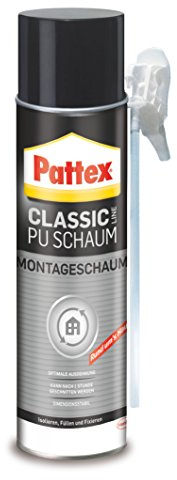 Pattex Classic PU-Montageschaum, Bauschaum für fast alle Bauuntergründe, starke Haftung, zum füllen und dämmen, 1x500ml