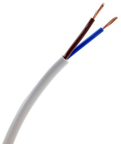 Zexum® White 2.5mm Brown & Blue 2 Core 3182Y Round Flexible Cable - 50 Meter