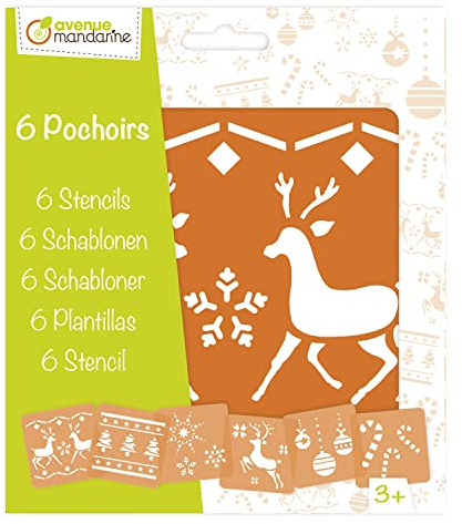 Avenue Mandarine 42647O - Set mit 6 Schablonen, 15 x 15 cm, geeignet für Kinder ab 3 Jahren, für Filz- und Farbstifte, Farben oder Farbbomben,Weihnachten, 1 Set
