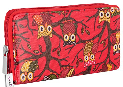 Eye Catch Riva Damen Leinwand Eulen Geldborse Portemonnaie Rot