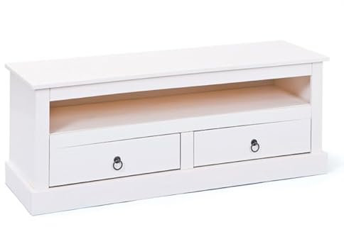 Paris Prix Meuble TV en Pin Massif Abigael 118cm Blanc