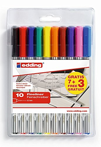 edding 89 Office Fine-Liner - 7+3 GRATIS: 10er Set - Strichbreite 0,3 mm - Zum präzisen Schreiben und Malen in Schule, Büro, Homeoffice