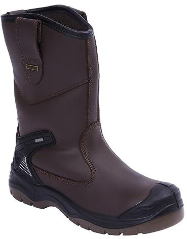 Apache Men's Rigger Boot AP305 | Brown Size 9 UK | Waterproof and Breathable | Steel Toe Cap and Midsole Protection | Padded Ankle and TPU Heel Guard