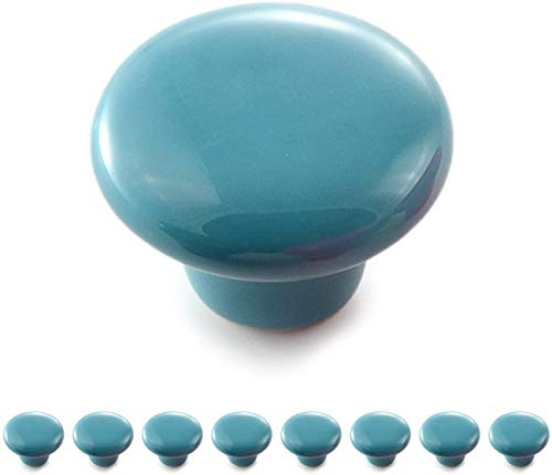 Ganzoo Poignée-bouton rond en porcelaine, bouton de meuble, bouton de tiroir, bouton de placard, poignée en céramique, relooking déco intérieur, vintage, couleur: bleu, de la marque lot de 8 boutons