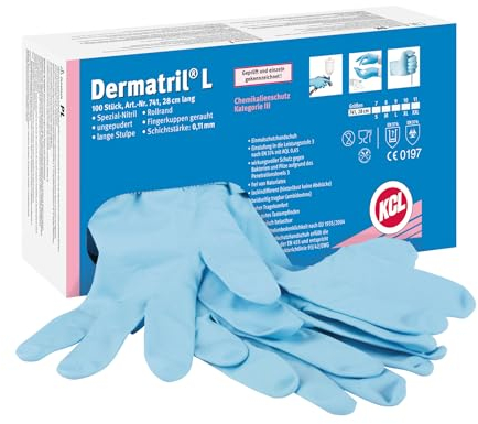 Honeywell KCL Dermatril® L 741 Einweghandschuhe für Rechts- und Linkshänder, Nitril, Wasserdicht, Geeignet für die Lebensmittel-/Chemieindustrie, Blau, Größe 7S, 074107081C (Schachtel mit 100 Stück)