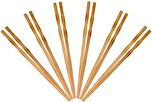 BambooMN Premium Reusable Japanese Bamboo Chopsticks, Twisted 9 inch - 6 Pairs