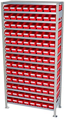 STEMO | Steckregal mit Regalkästen | Regalhöhe 2100 mm | Grundregal | Tiefe 300 mm | 104 Kästen rot