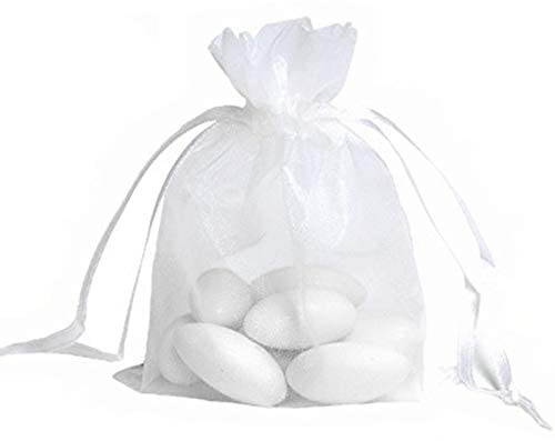 JZK 50x 9x12cm Bianco Piccola Sacchetti Coulisse Organza portaconfetti porta confetti regalo riso Matrimonio portariso sacchettini bomboniere per nozze Compleanno Battesimo, sacchetto per gioielli