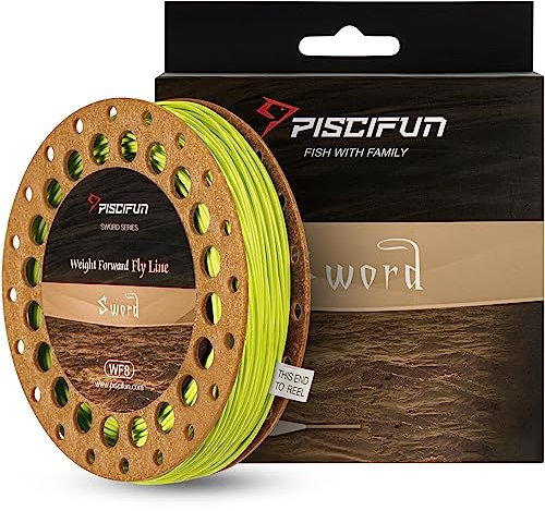 Piscifun Schwert Fliegenschnur mit geschweißter Schlaufe, Gewicht nach vorne schwimmende Fliegenschnur, WF6wt, 30 m, fluoreszierendes Gelb