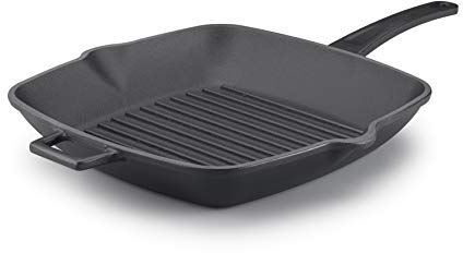 Pentole Agnelli Grillpfanne aus Gusseisen, mit Griff, zweifarbig 26 x 26 cm Mattschwarz